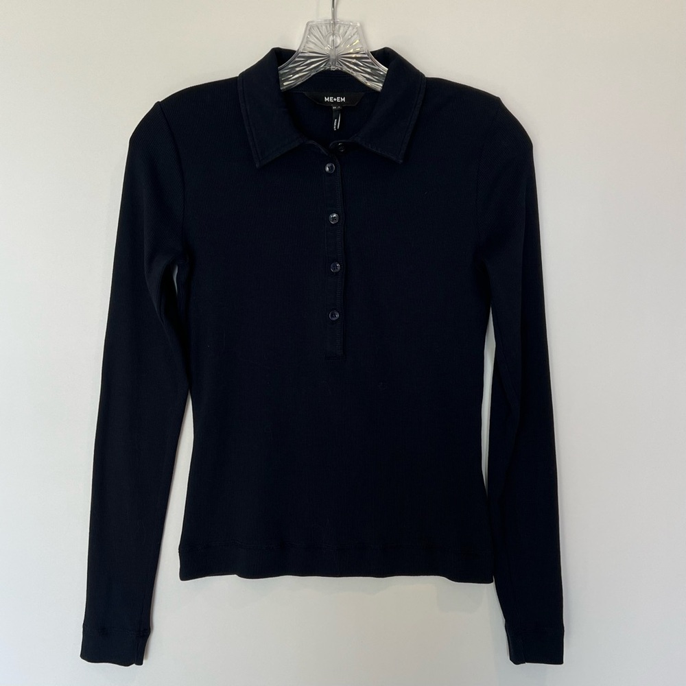 ME+EM Dark Blue Button Down Front Ribbed Polo - Picture 3 of 6